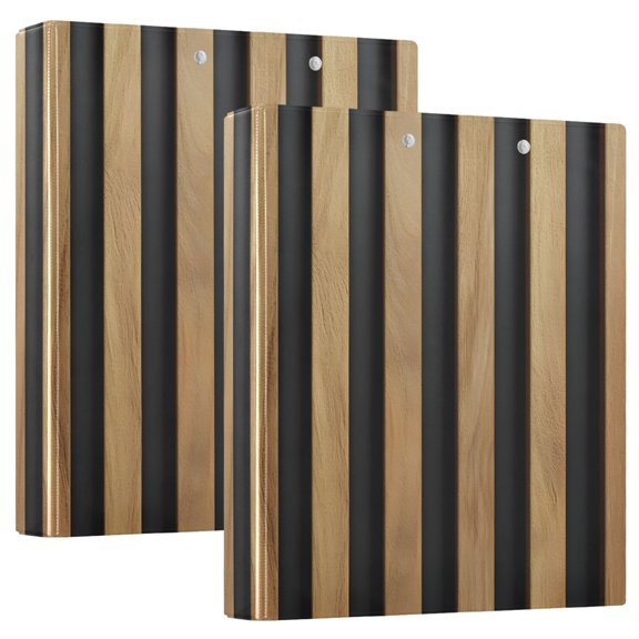 Brown Stripes 12.4x10.6in PVC Round Ring Binders, 2-Pack, D-Ring 3-Hole, Metal Clip