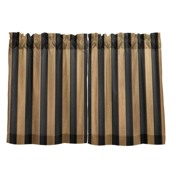 Brown Stripes 27"x36" Linen Look Cafe Curtain Set with Privacy and UV Protection