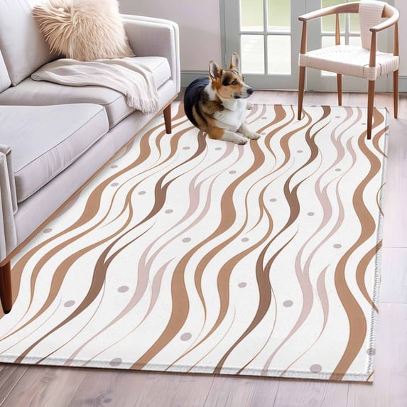 Brown Stripes Area Rug 3x5 Washable Rug Non Slip Minimalism Ombre Waves Abstract Textures Large Area Rug Indoor Floor Carpet for Entryway Bedroom Kitchen Living Room Home Office Dining Room Nursery