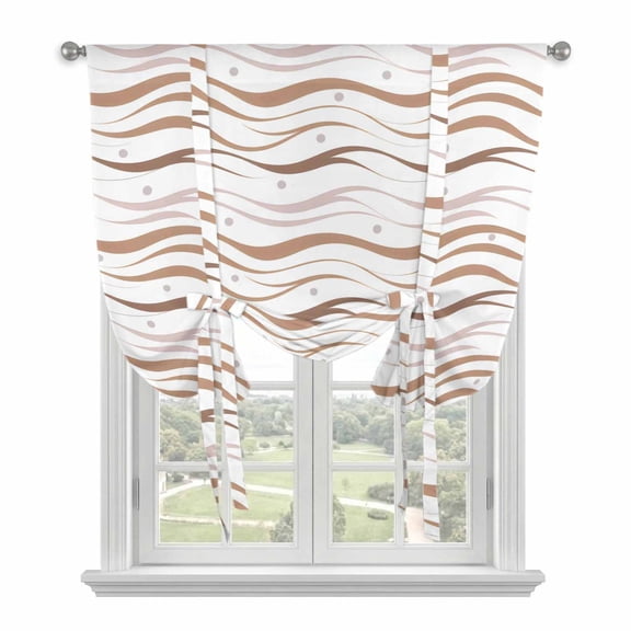 Brown Stripes Balloon Curtains for Windows, Bedroom Curtains 54 Inch Length, Minimalism Ombre Waves Abstract Textures Tie Up Curtains Panels Thermal Insulated Bathroom Curtains Window 42"x54"
