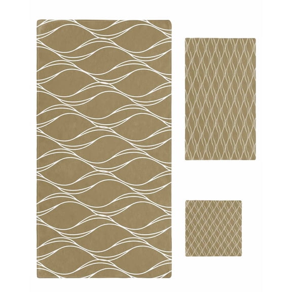 Brown Stripes Bath Towels for Bathroom Set,Luxury Microfiber Towels Gifts for Women,Quick Dry Beach Kitchen Hand Hair Face Towel and Dish Washcloth,Simple Geometric Modern Monochrome Yoga Towels+Set