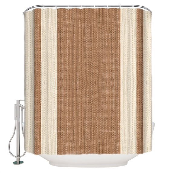 Brown Stripes Bathroom Shower Curtains with 12 Hooks Polyester Waterproof Shower Curtain for Stalls and Bathtubs Geometric Modern Vintage Lines Simple Art Decorative Bathroom Curtain 66x72 Inches