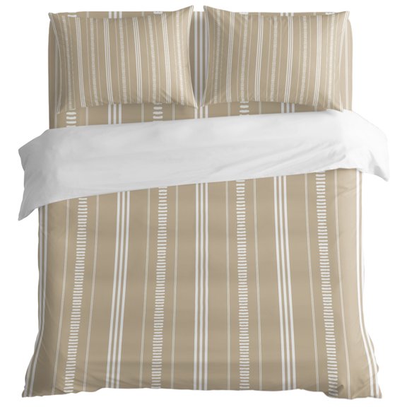Brown Stripes Duvet Cover Set Full Size, Classic Minimalist Stripe Modern Geometric 4 Piece Bedding Set with Zipper Closure & Corner Ties Soft Breathable Comforter Cover for Bedroom