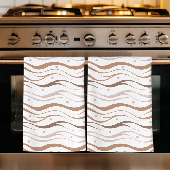 Brown Stripes Kitchen Towels Set of 4, Minimalism Ombre Waves Abstract Textures Absorbent Dish Towels for Kitchen, Microfiber Hand Towel, Quick Drying Tea Towel for Cleaning Decorative Dishcloths