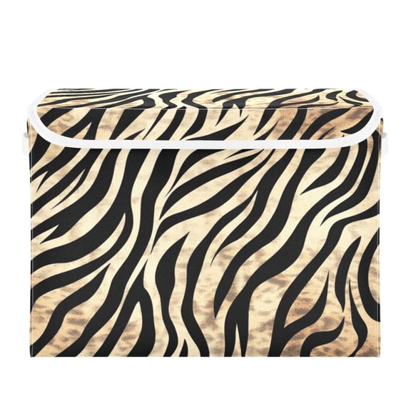 Brown Stripes Large Storage Bins with Linen Collapsible Lid Storage Box 16.7 x 12.6 x 11.8in