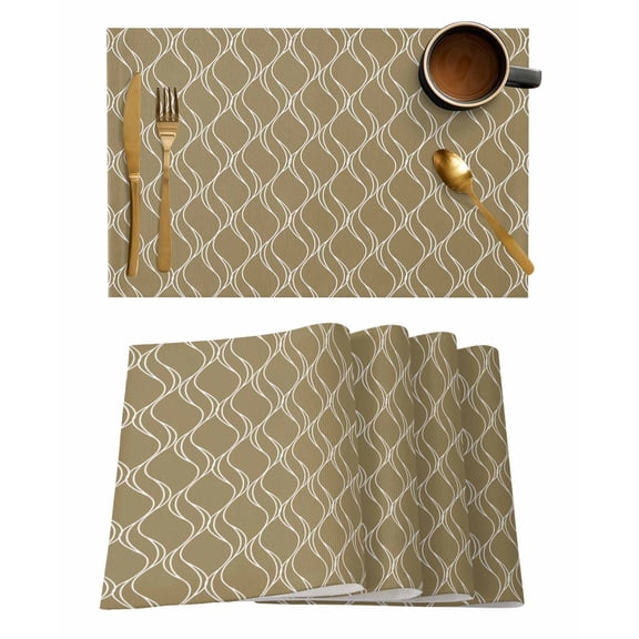 Brown Stripes Lines Placemats Set of 1 Abstract Waves Striped Classic Heat Insulation Washable Place Mats, Rustic Non-Slip Table Mats for Dining Table Party Kitchen Decor,13x19 Inch
