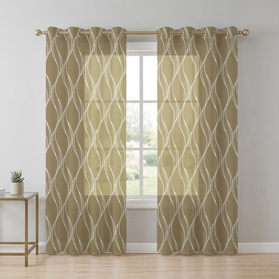 Brown Stripes Lines Sheer Curtains 63 Inch Long 2 Panels, Abstract ...