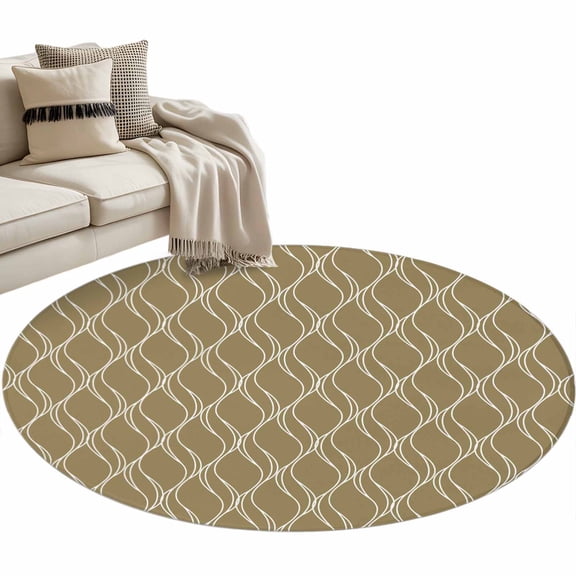 Brown Stripes Lines Washable Area Rug&nbsp;3 ft Abstract Waves Striped Classic Soft Round&nbsp;Rugs for Living Room, Non Slip Carpet for Bedroom&nbsp;Entryway Dining Room