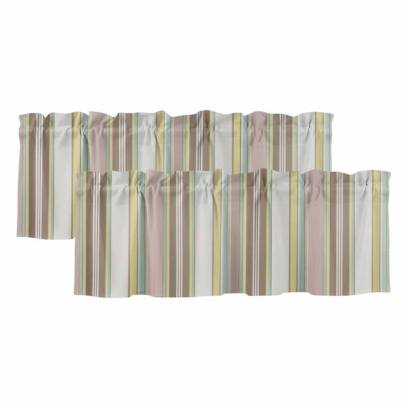 Brown Stripes Lines Window Valance, Pink Classic Striped 2 Pack Decorative Curtain for Small Windows, Light Filtering Valance with 3” Rod Pocket, 42"W x 12"L