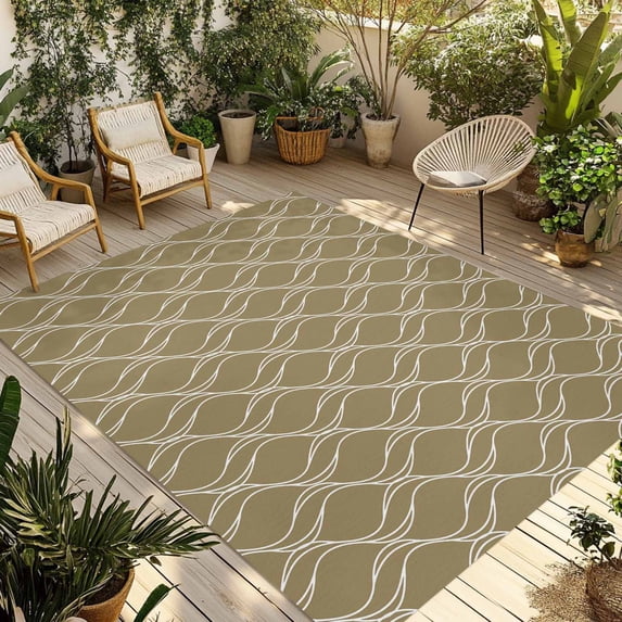Brown Stripes Outdoor Rug 6x9 Ft - Reversible Patio Rug Outdoor Camping Rugs, Simple Geometric Modern Monochrome Washable Indoor Outdoor Area Rugs, Non-Slip Outdoor Carpet Runner for Deck/Porch