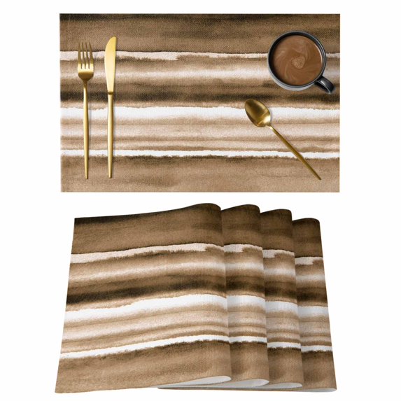 Brown Stripes Placemats Set of 8, Country Watercolors Gradient Texture Placemats for Dining Table, Place Mats for Kitchen Tabletop, Waterproof Wipeable Dining Table Mats Set