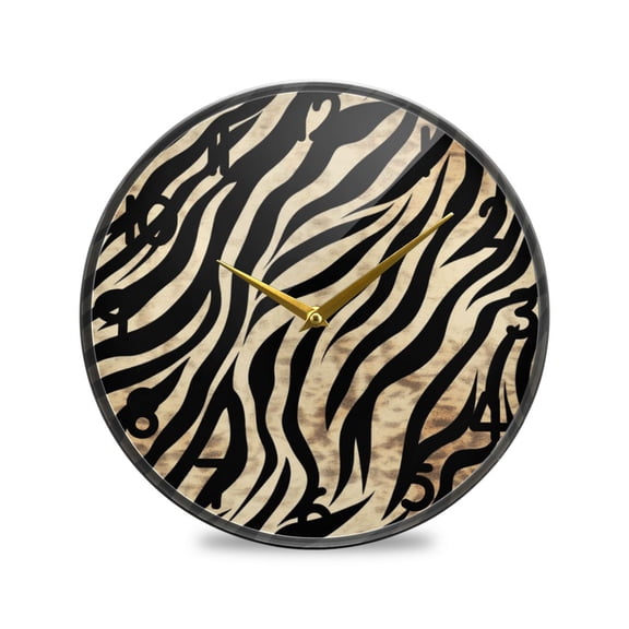 Brown Stripes Round Acrylic Wall Clock Silent Battery Operated Home Decor for Living Room Bedroom