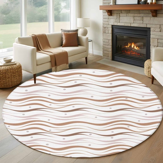 Brown Stripes Round Rug 5ft Washable Circle Kitchen Rugs Non Slip Minimalism Ombre Waves Abstract Textures Large Area Rug Indoor Floor Carpet for Bedroom Living Room Home Office Dining Room Nursery