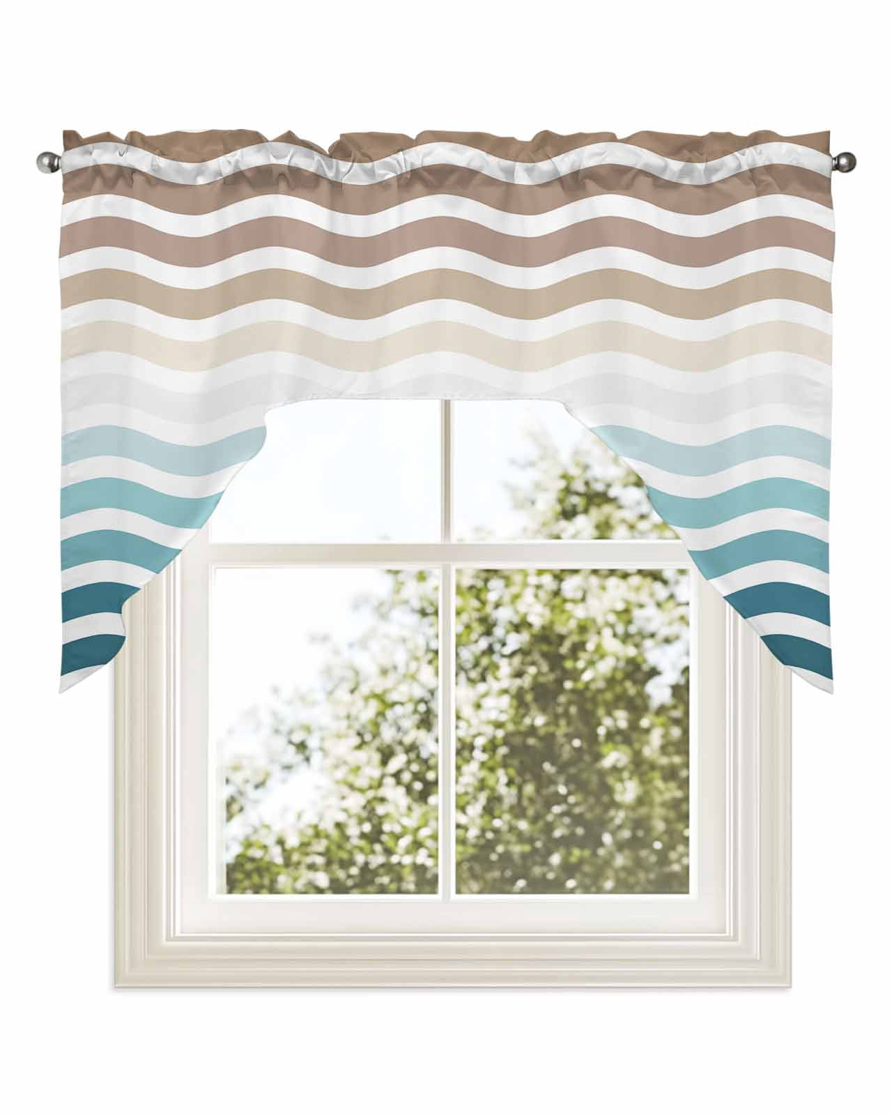 Brown Stripes Swag Valances for Kitchen Window,Modern Gradient ...