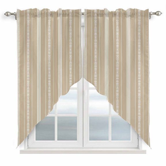 Brown Stripes Swag Valances for Windows 2 Pack Classic Minimalist Stripe Modern Geometric Swag Kitchen Curtains 63 Inches Long Rod Pocket Short Window Treatment for Kitchen Bathroom 36"x63"