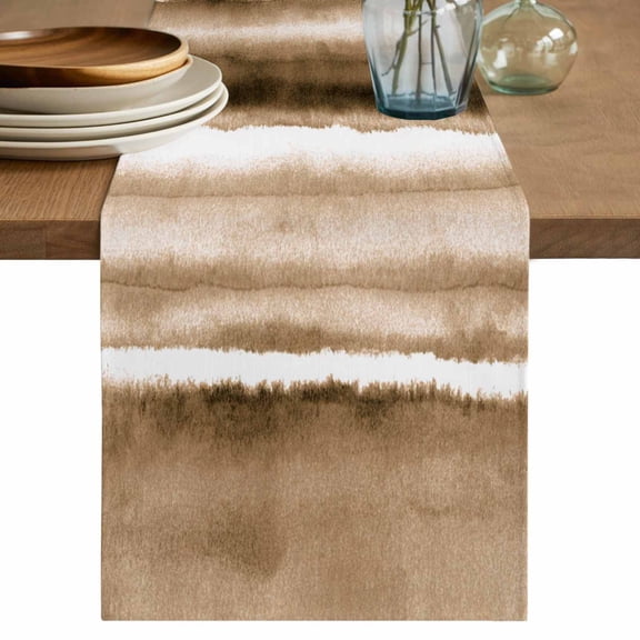 Brown Stripes Table Runner 36 Inches, Country Watercolors Gradient Texture Bed Runner Dresser Scarves Tabletop for Indoor Outdoor Parties/Ceremony/Banquet, 13"x 36"