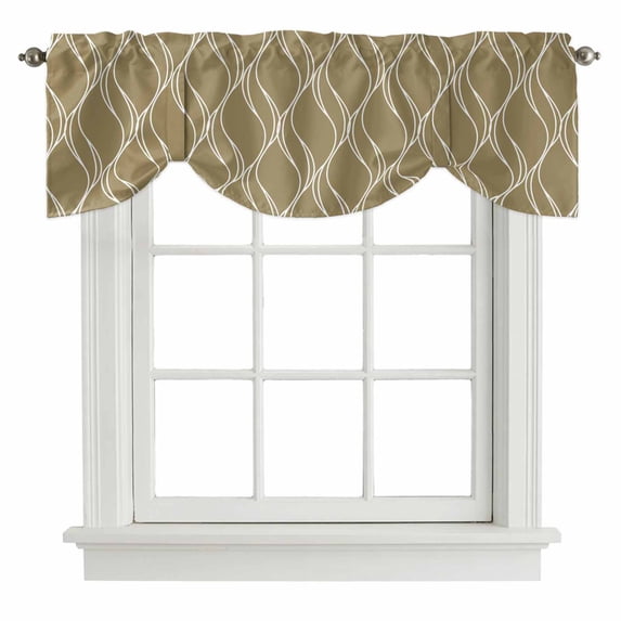 Brown Stripes Tie Up Valance Curtains for Windows, Kitchen Curtains Window Treatments, Simple Geometric Modern Monochrome Short Window Shades Valances for Bedroom Bathroom Cafe 54"x18"