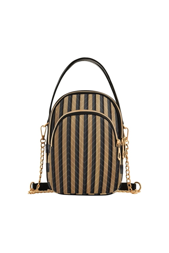 Brown Stripes Women's Crossbody Handbags Leather Crossbody Bags Fanny Pack Chest Bag for Travel