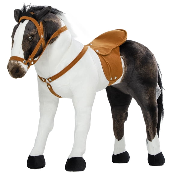 Brown Stuffed Horse Toy with Neighing Sound for Kids Ages 3-8, Ride-On Plush Animal