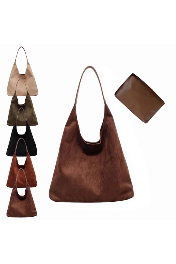 Soft Brown Suede Purse for Women, Boho Chic Retro Soft Leather Satchel Purse Medium Size Tote With small handbag for Work and Weekend.