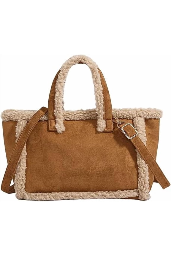 Brown Suede Bag for Women Vintage Large Handbag with Fleece Lining  Adjustable Strap Casual Crossbody1pc