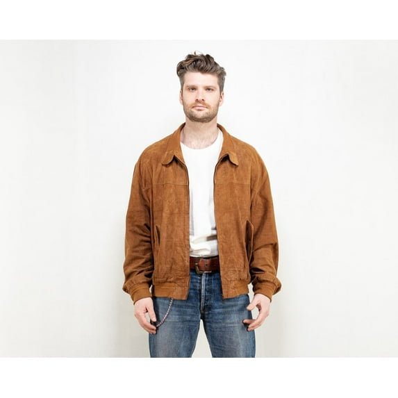 Brown Suede Bomber Jacket vintage streetwear winter jacket men gift idea biker leather jacket coat men