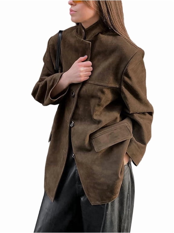 Brown Suede Jacket Women Suede Blazer Faux Suede Leather Suit Jacket Old Money Fall Aesthetics S
