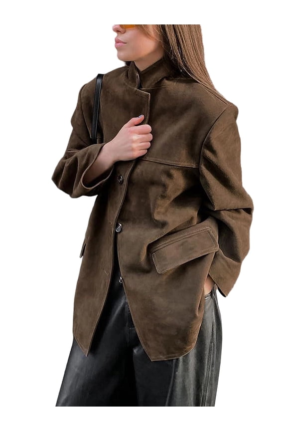 Brown Suede Jacket Women Suede Blazer Faux Suede Leather Suit Jacket Old Money Fall Aesthetics XL