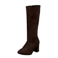 thumbnail image 1 of Brown Women'S Fashionable Casual Versatile Cool Winter Suede Pointed Toe Chunky Heel Solid Color Knee High Boots Mid Heel Comfortable 1.19 Lbs, 1 of 9