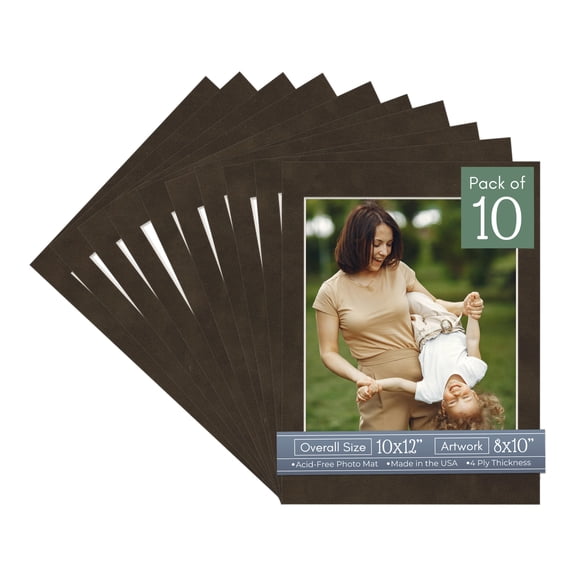 Brown Suede Picture Frame Mat for 10x12 Frames - Fits 8x10 Photos - 10 Mats