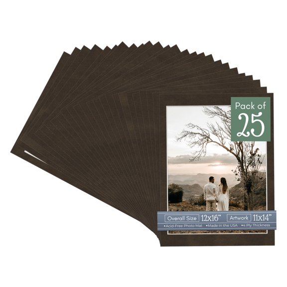 Brown Suede Picture Frame Mat for 12x16 Frames - Fits 11x14 Photos - 25 Mats