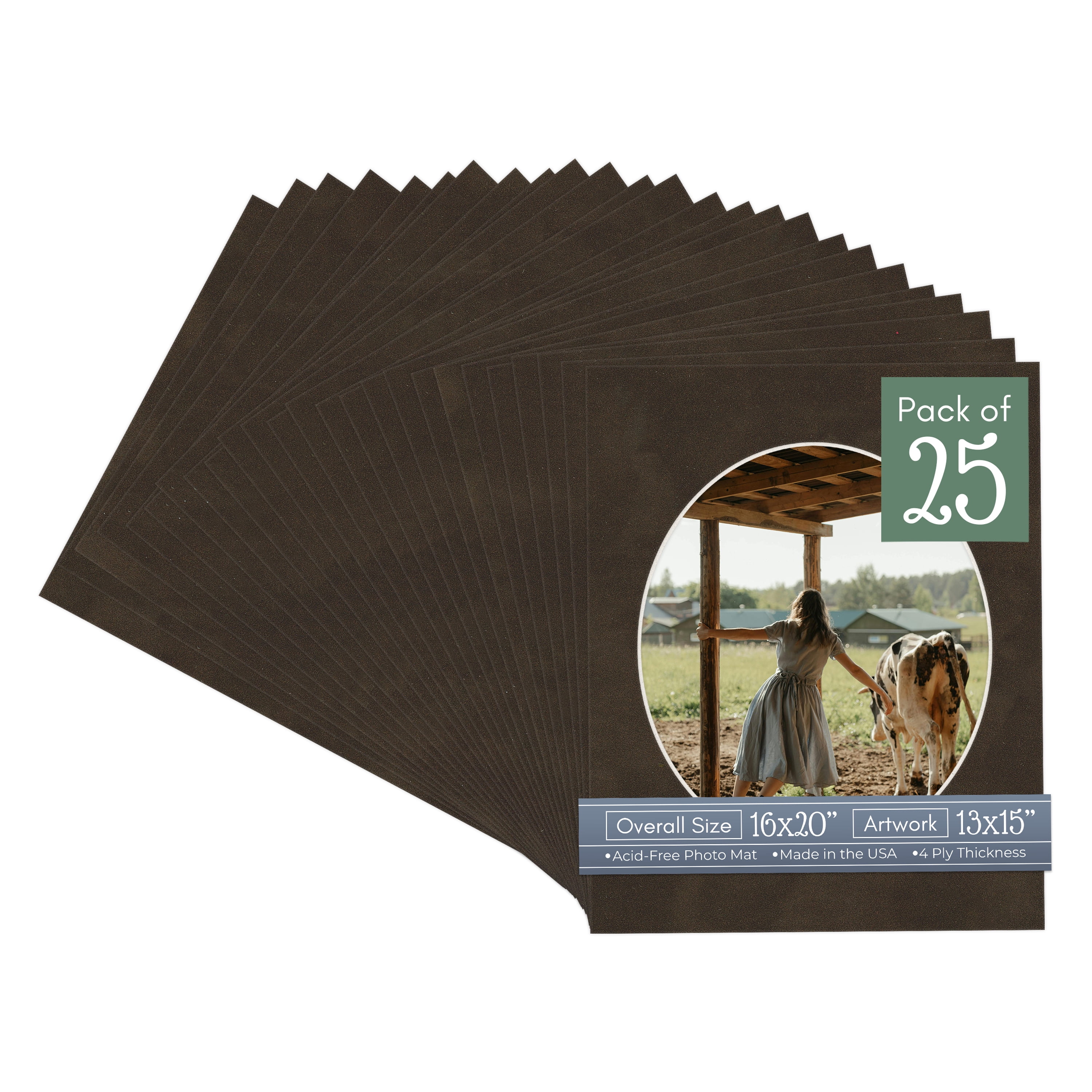 Brown Suede Picture Frame Mat for 16x20 Frames - Oval Opening for 13x15 ...