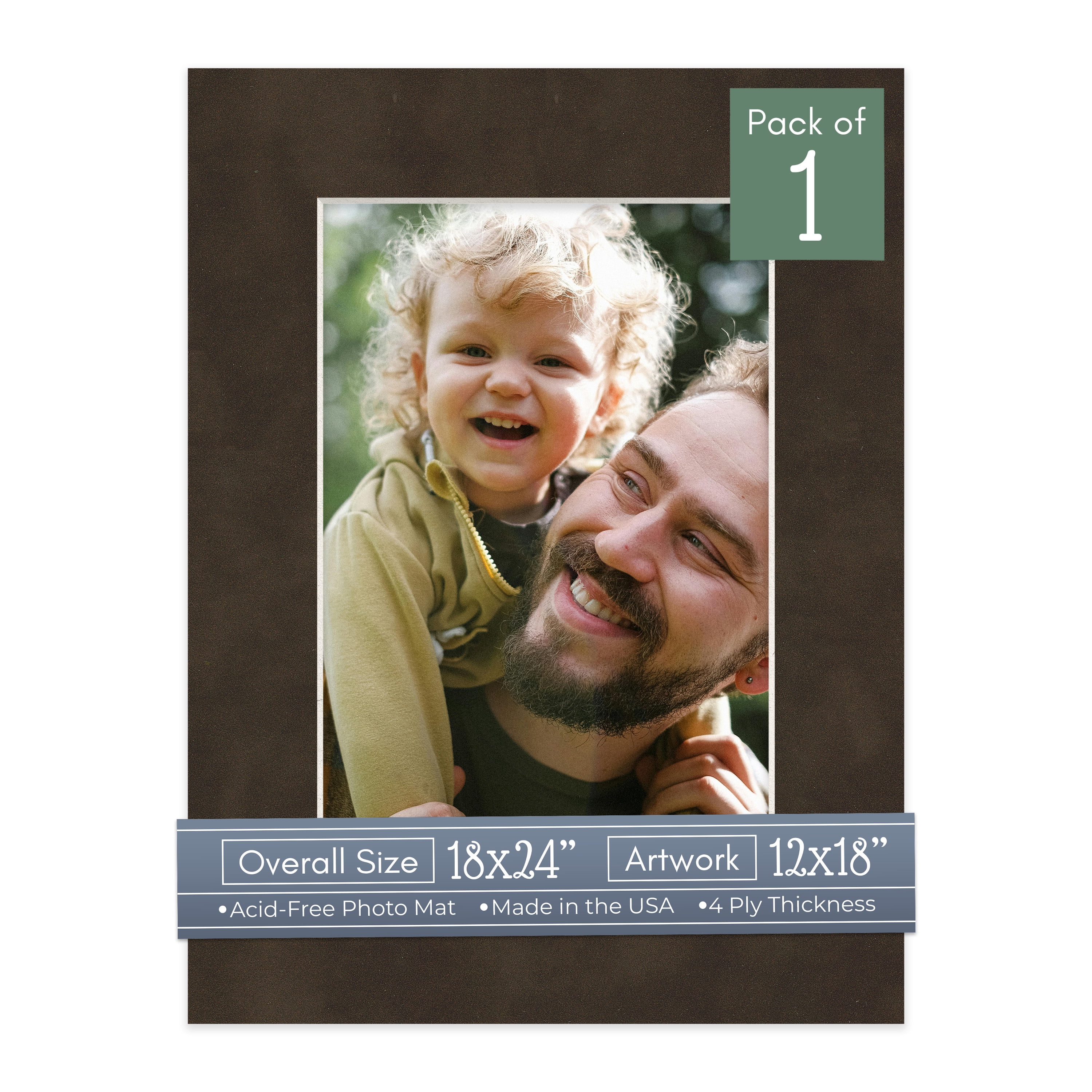 Brown Suede Picture Frame Mat for 18x24 Frames - Fits 12x18 Photos - 1 Mat
