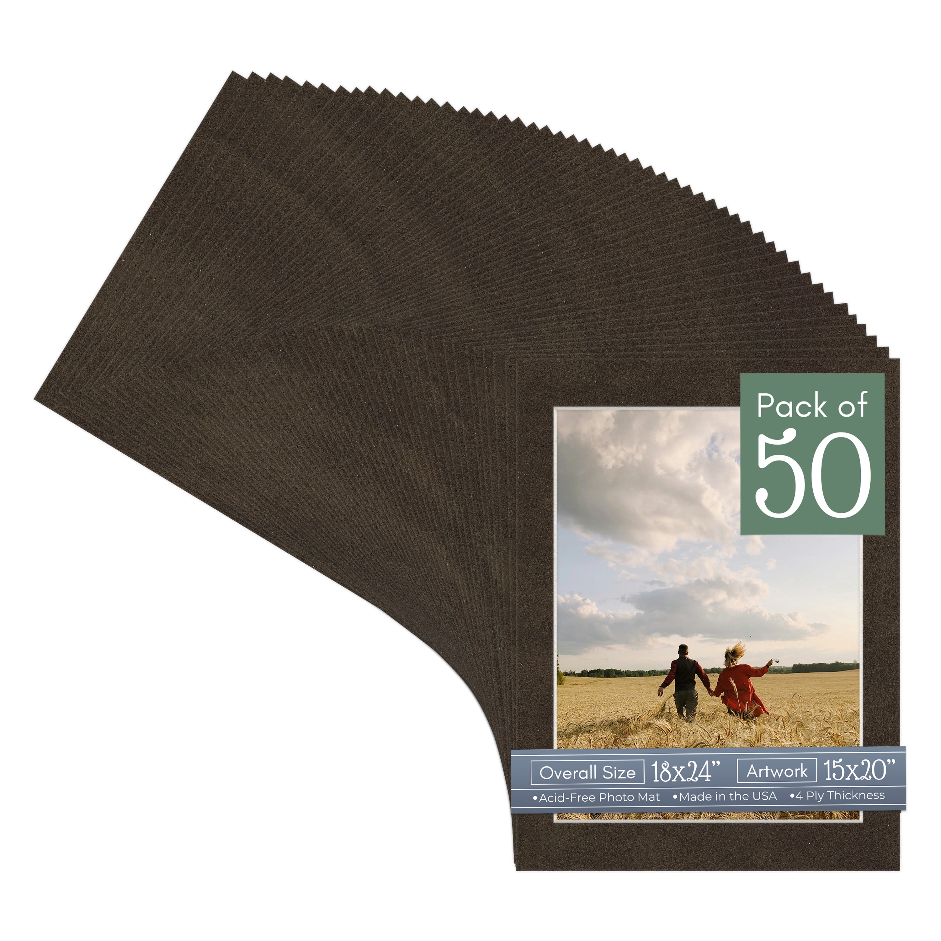 Brown Suede Picture Frame Mat for 18x24 Frames - Fits 15x20 Photos - 50 Mats