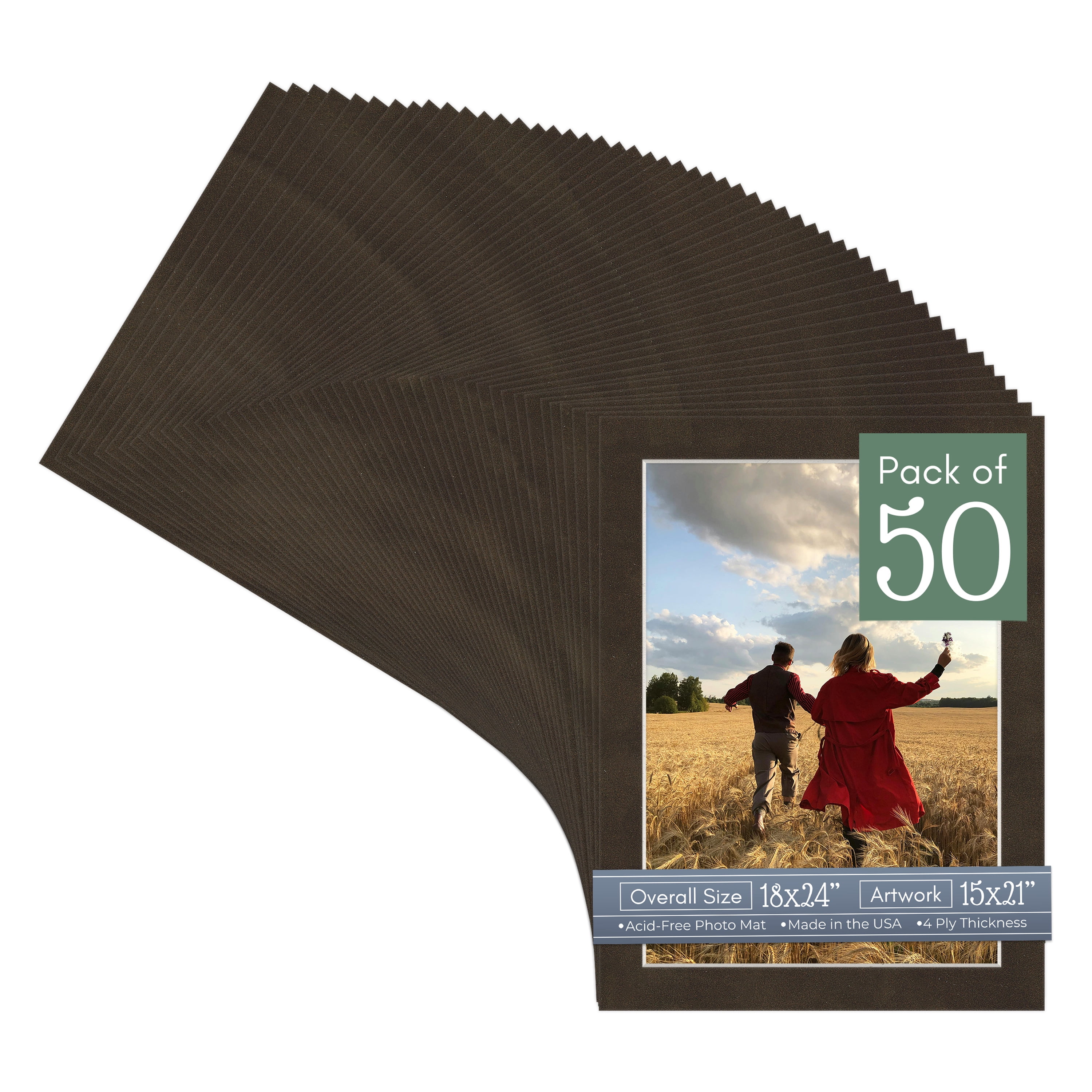 Brown Suede Picture Frame Mat for 18x24 Frames - Fits 15x21 Photos - 50 Mats