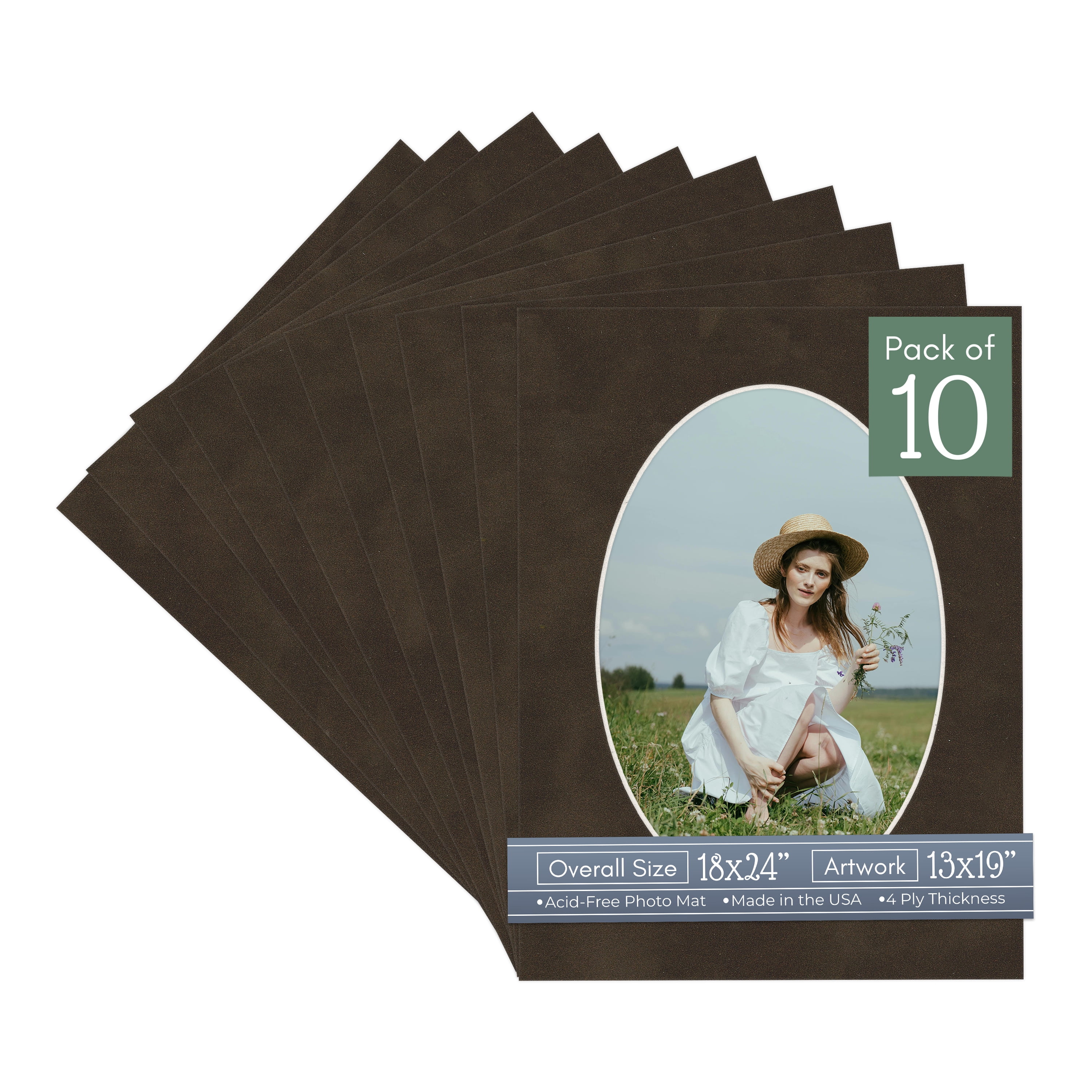Brown Suede Picture Frame Mat for 18x24 Frames - Oval Opening for 13x19 Photos - 10 Mats