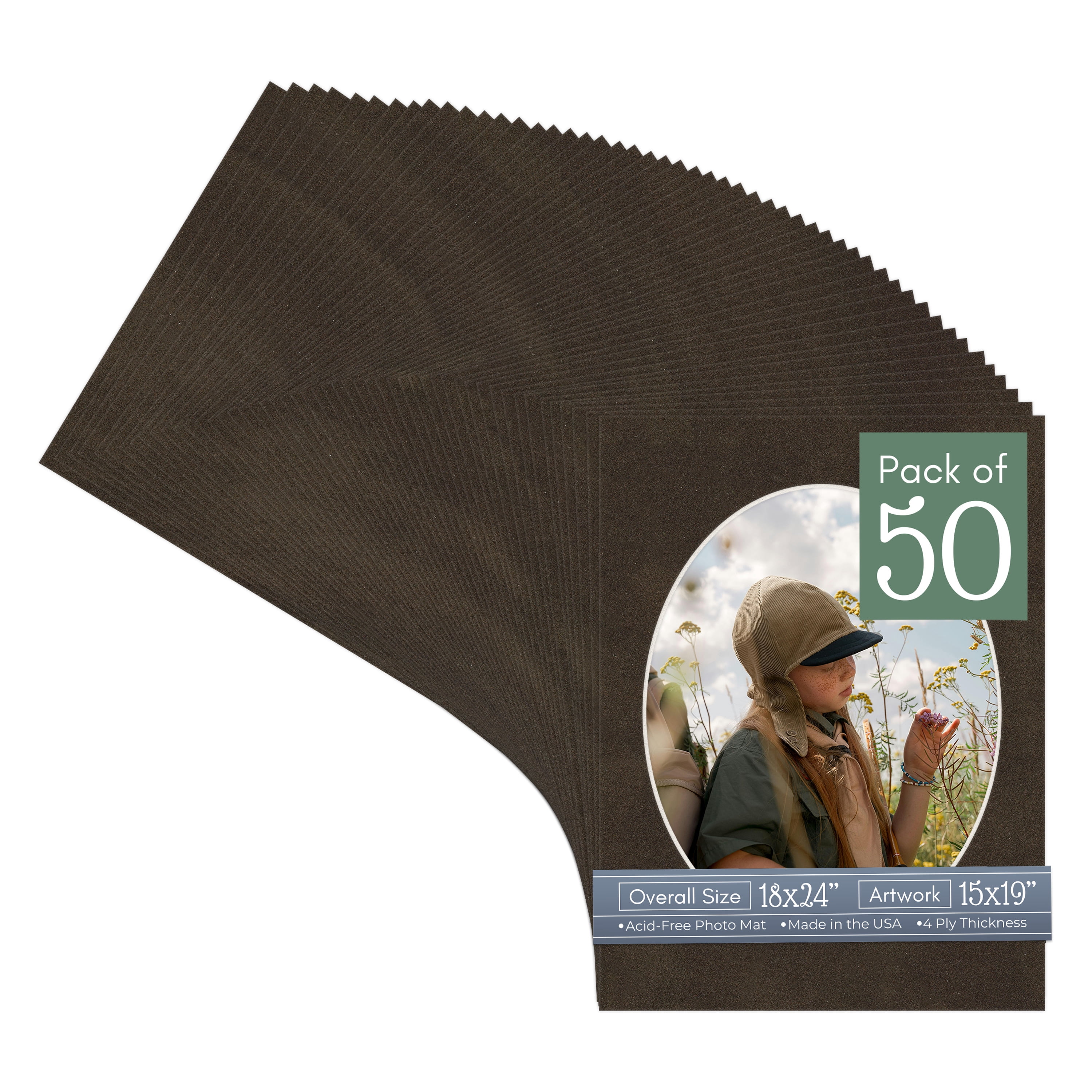 Brown Suede Picture Frame Mat for 18x24 Frames - Oval Opening for 15x19 Photos - 50 Mats