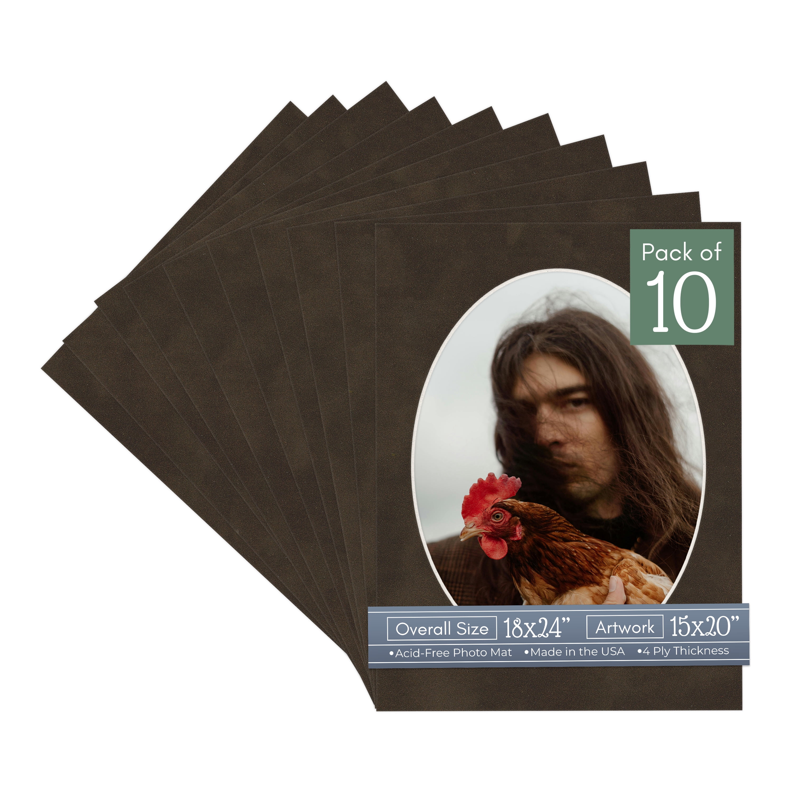 Brown Suede Picture Frame Mat for 18x24 Frames - Oval Opening for 15x20 Photos - 10 Mats