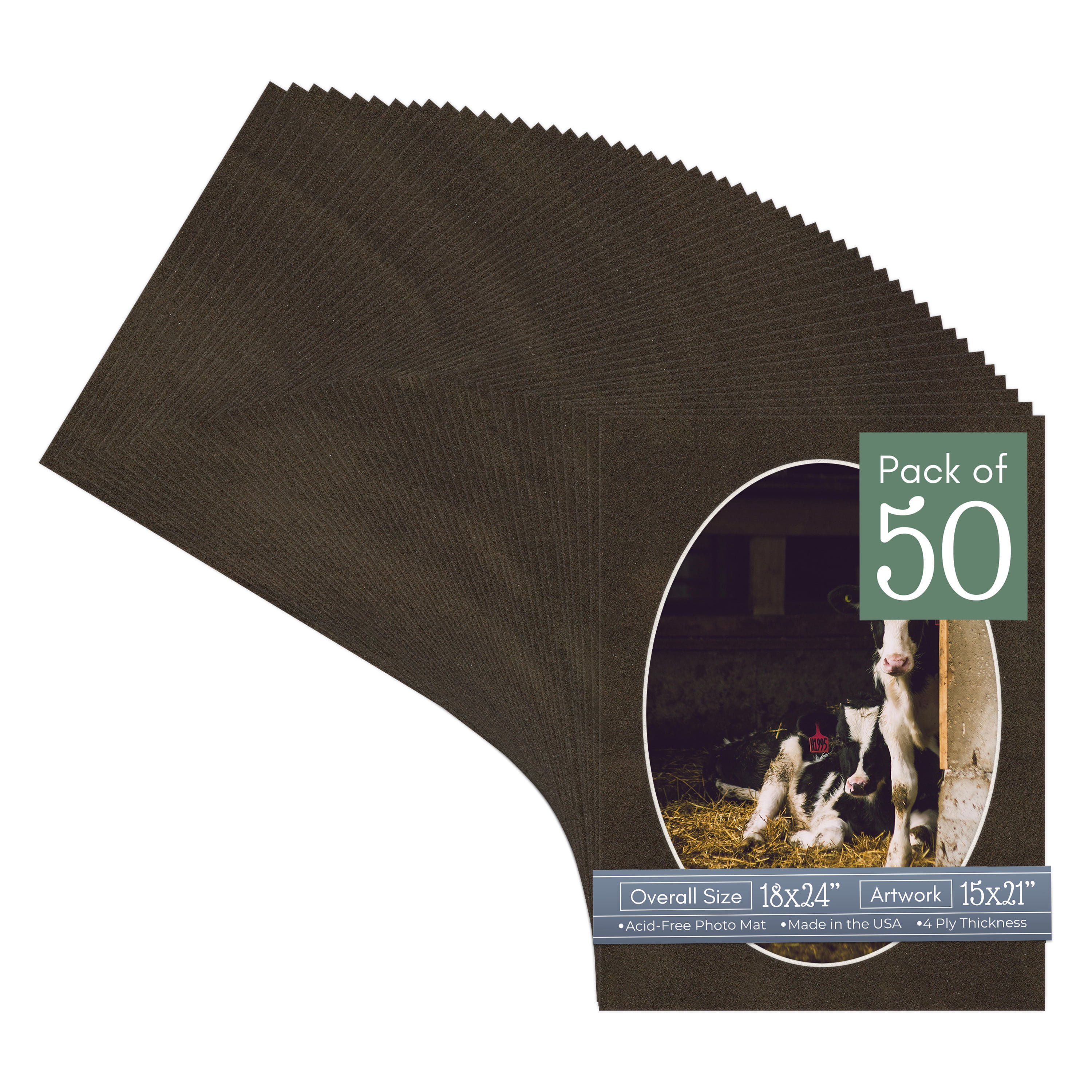 Brown Suede Picture Frame Mat for 18x24 Frames - Oval Opening for 15x21 Photos - 50 Mats