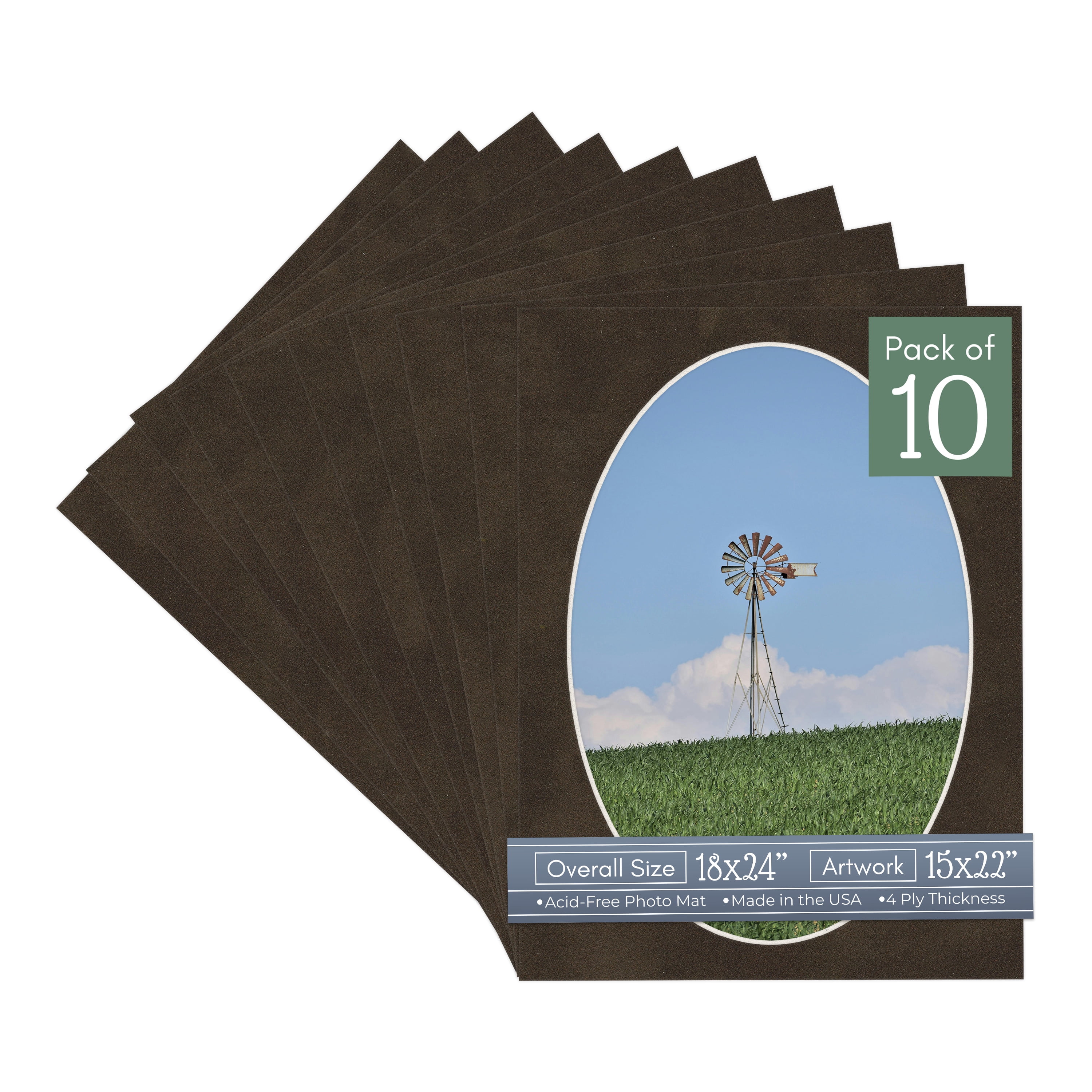 Brown Suede Picture Frame Mat for 18x24 Frames - Oval Opening for 15x22 Photos - 10 Mats