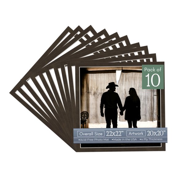 Brown Suede Picture Frame Mat for 22x22 Frames - Fits 20x20 Photos - 10 Mats