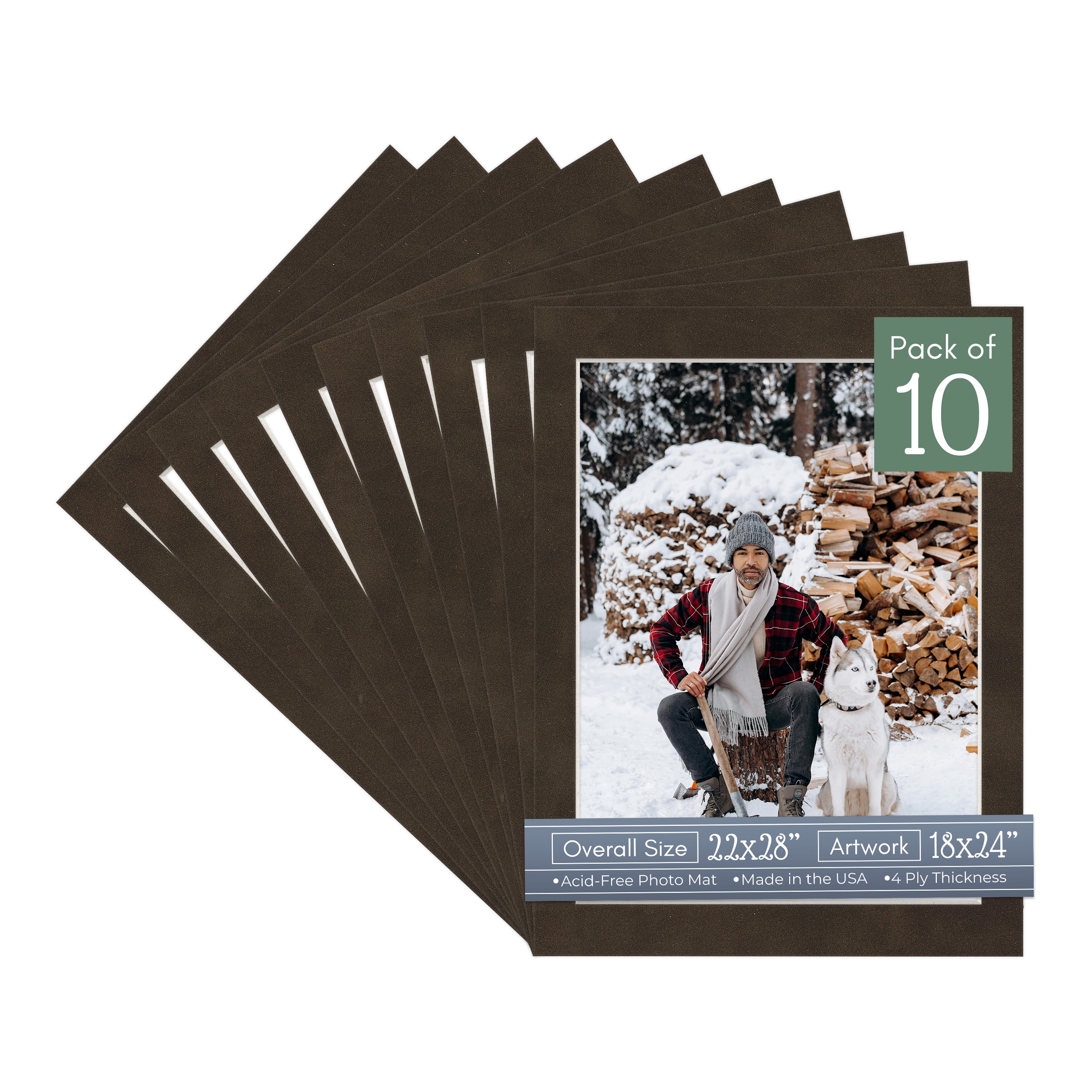 Brown Suede Picture Frame Mat for 22x28 Frames - Fits 18x24 Photos - 10 Mats