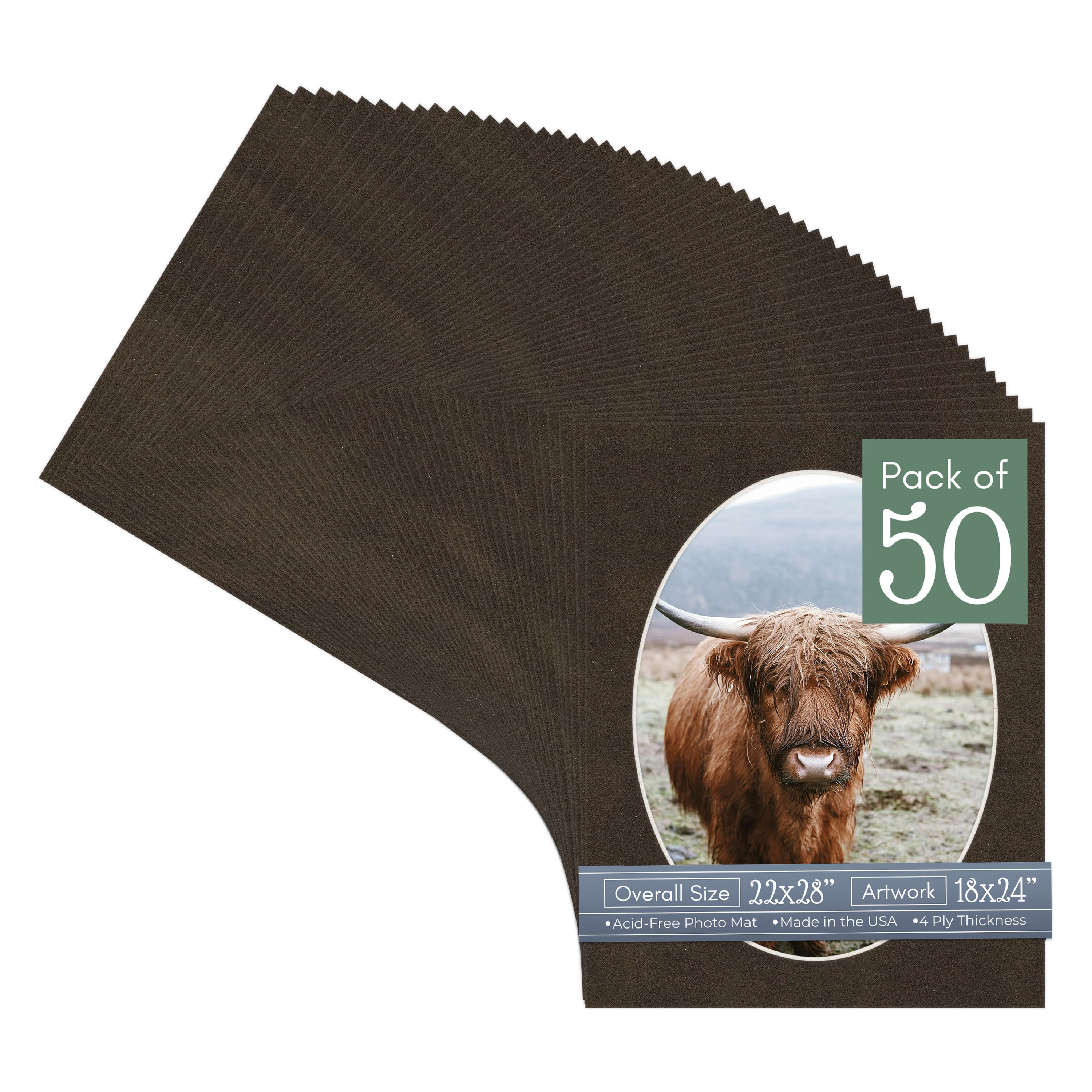 Brown Suede Picture Frame Mat for 22x28 Frames - Oval Opening for 18x24 Photos - 50 Mats