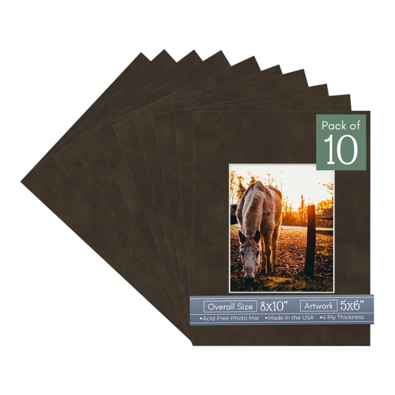Brown Suede Picture Frame Mat for 8x10 Frames - Fits 5x6 Photos - 10 Mats