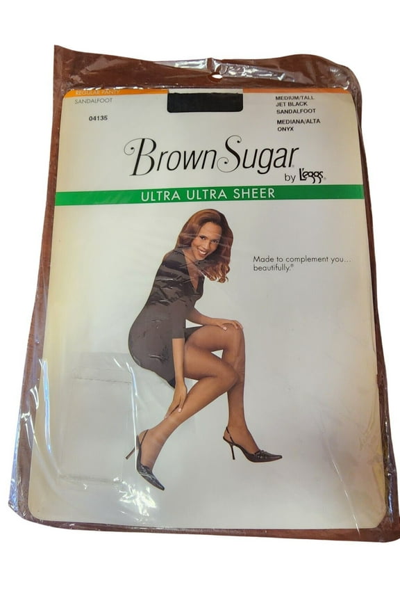 Brown Sugar Leggs Queen Size Ultra Ultra Sheer Medium/Tall Jet Black Sandalfoot Panties