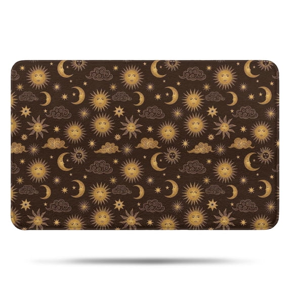 Brown Sun Moon Cloud Pattern Bathroom Rugs Mat,Non Slip Microfiber Bathroom Rug,Rubber Backing,Soft Bathroom Mats for Bathroom Floor,Tub and Shower,17x27in(43x68cm)