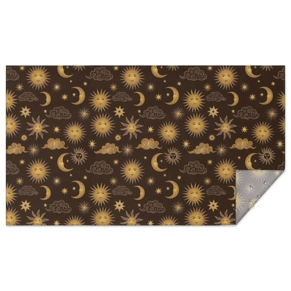 Brown Sun Moon Cloud Pattern Rectangle Tablecloth 60"x102",Waterproof Polyester Rectangle Table Cloth, Wipeable Spillproof Polyester Tablecloth for Dining, Camping, Indoor and Outdoor