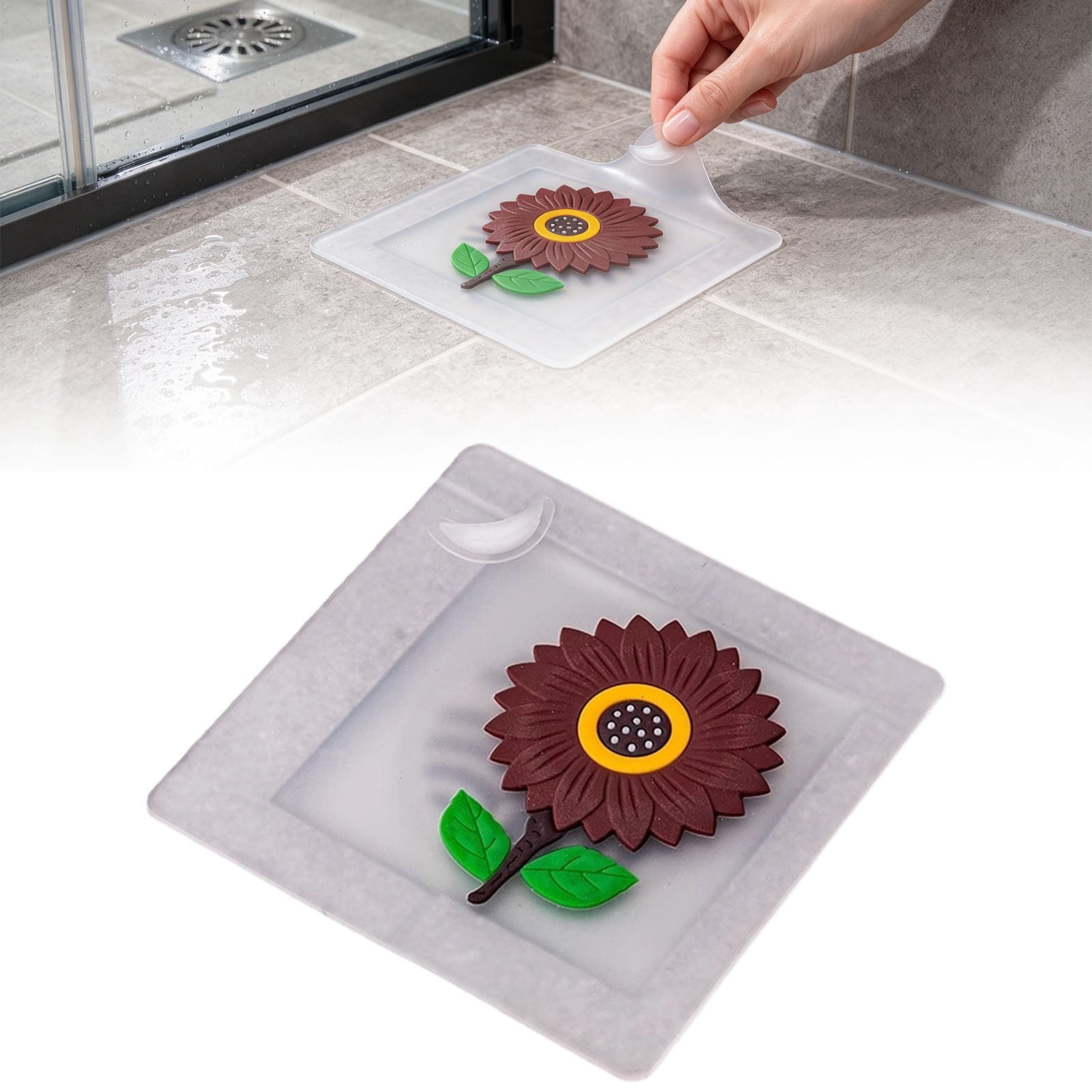 Brown Sunflower Silicone Floor Drain Cover Mat, Bathroom Shower Drain ...