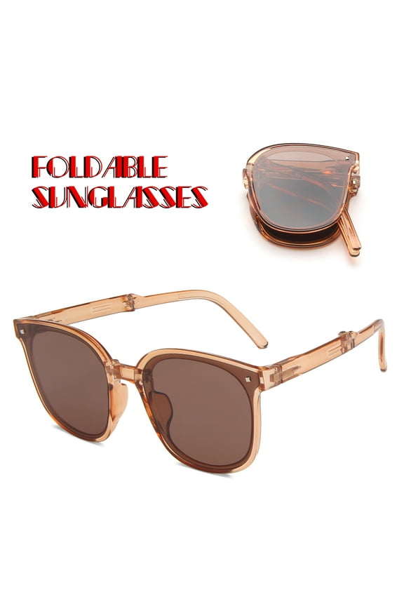 Brown Sunglasses Womens, Sunglasses Men, Trendy Sunglasses for Women Man Polarized Foldable Round Chic Retro Sun Glasses