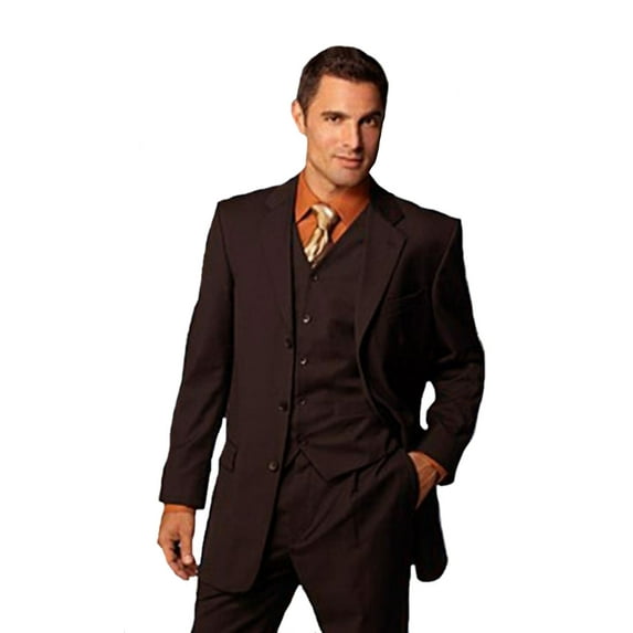 Brown Super 150'S Extra Fine Hand Made 3PC Three Piece Suit With A Vest